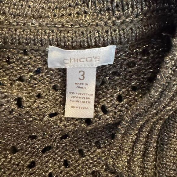 Chico’s Women’s Bronze Metallic Crochet Cardigan Blazer Sweater Size 3 (XL) Butt - Picture 5 of 5